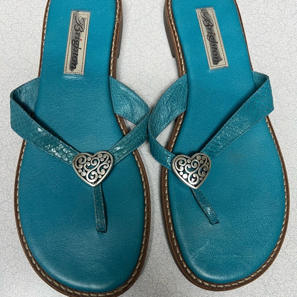 Brighton | Orla snakeskin turquoise blue Sandals with silver Heart Accent